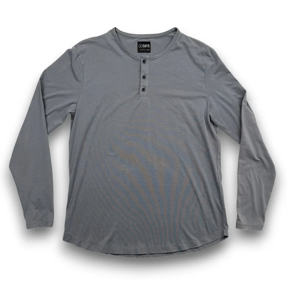 Cuts Clothing Henley Shirt M Gray Audience Curve-Hem Premium Long Sleeve Stretch